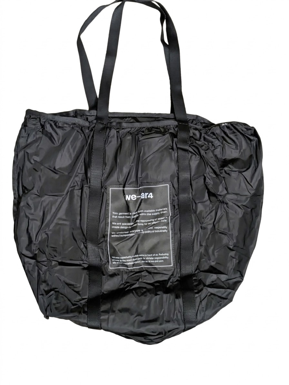 WE-AR4 Sustainable Black Nylon Tote Bag Packable Travel Shoulder Shopper NWOT